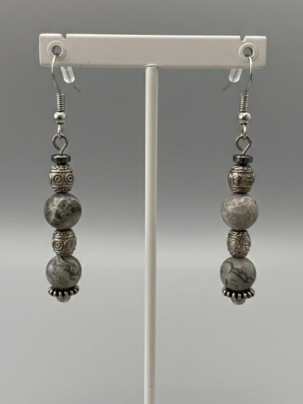 Grey Scenery Jasper Earrings - Picture 2 of 4